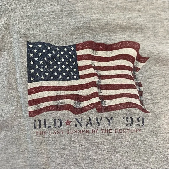 vintage y2k old navy summer ‘99 american flag heather grey tee - Picture 3 of 5
